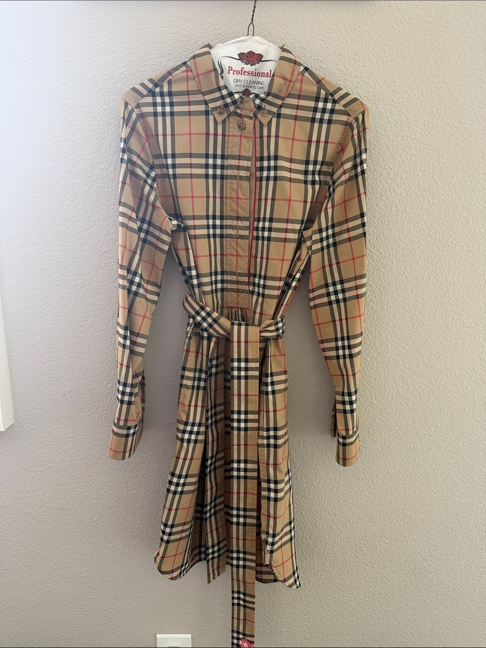 Burberry Beige Plaid Long Sleeve Shirt Dress